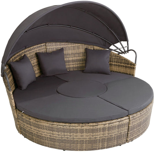 Rattan Round Daybed with Retractable Canopy