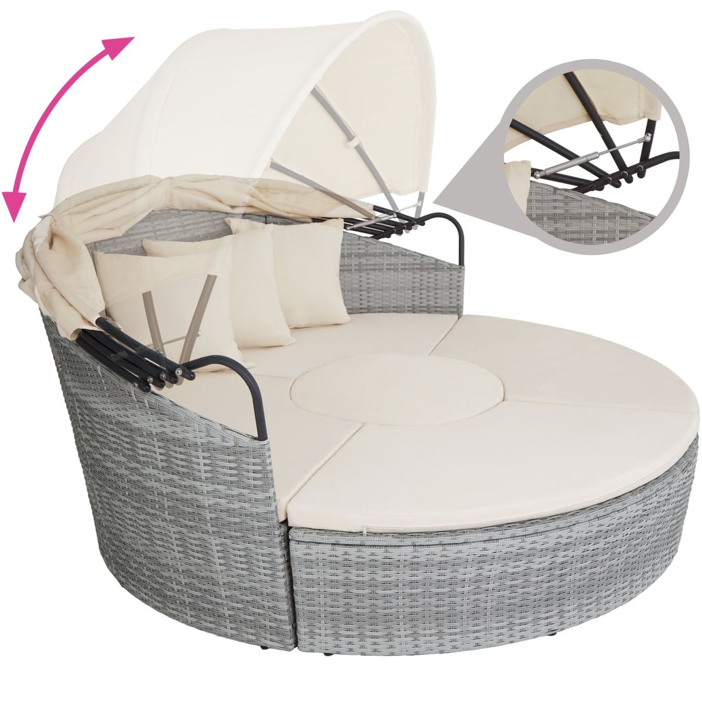 Rattan Round Daybed with Retractable Canopy