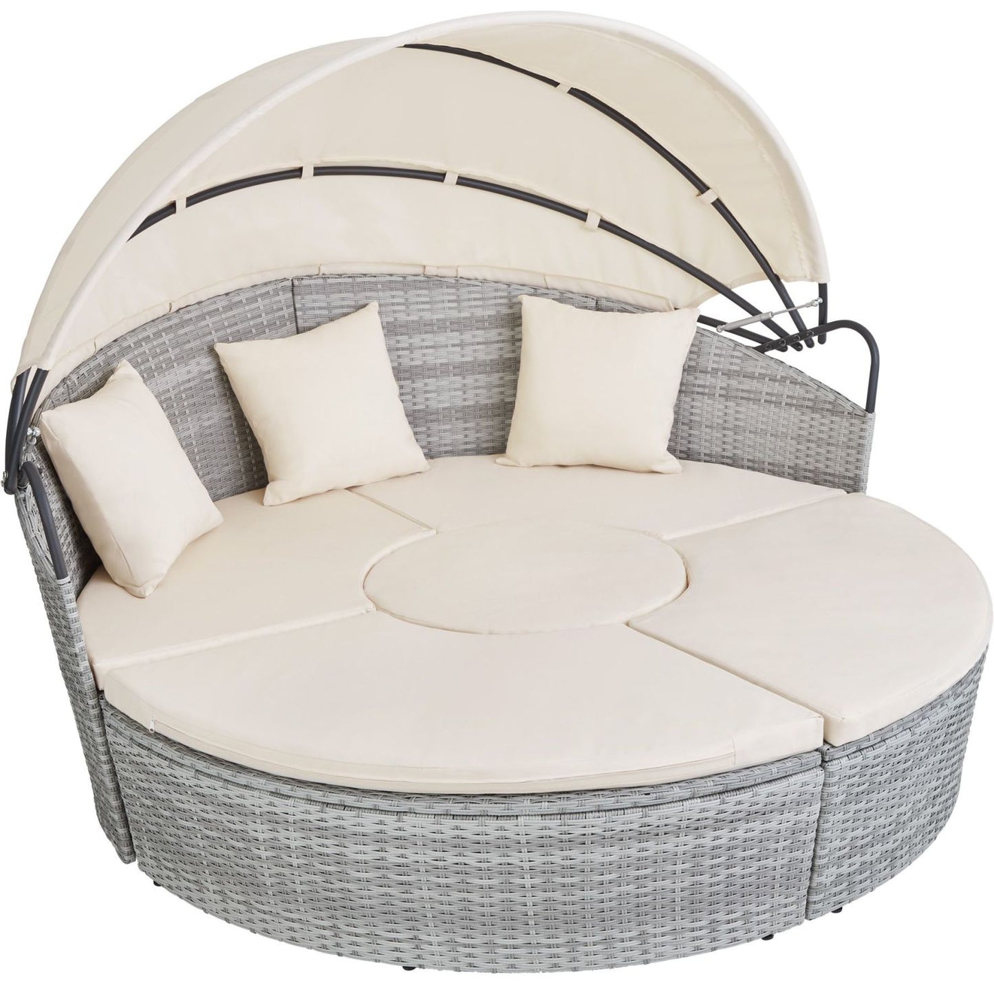 Rattan Round Daybed with Retractable Canopy