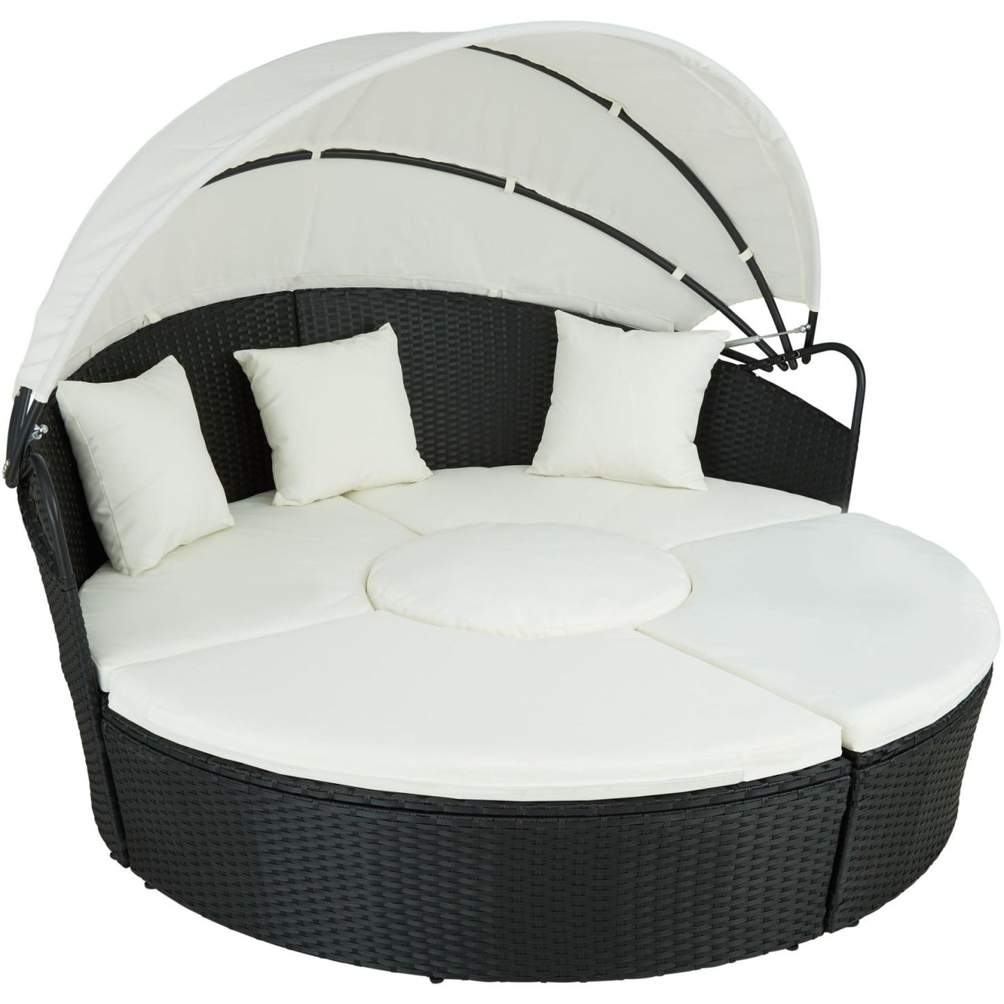 Rattan Round Daybed with Retractable Canopy