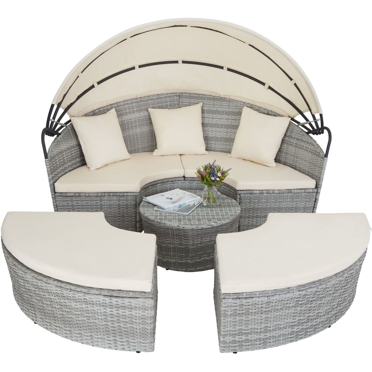 Rattan Round Daybed with Retractable Canopy