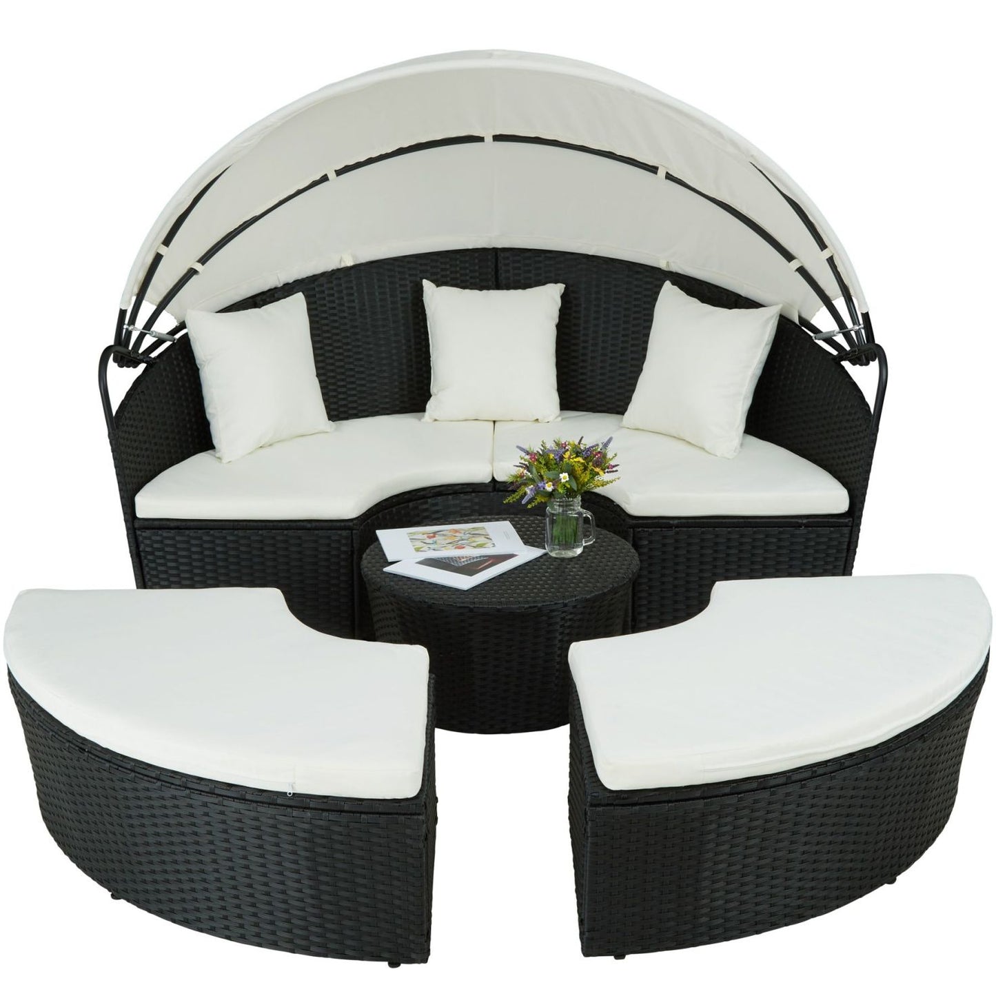 Round Sun Lounger with Retractable Sun Visor