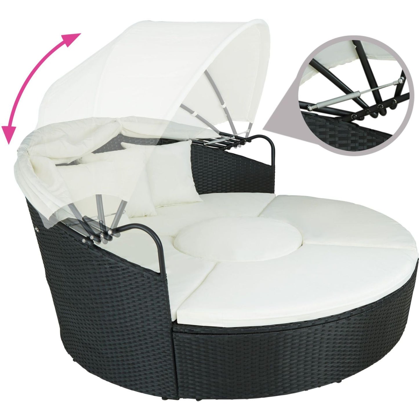 Round Sun Lounger with Retractable Sun Visor