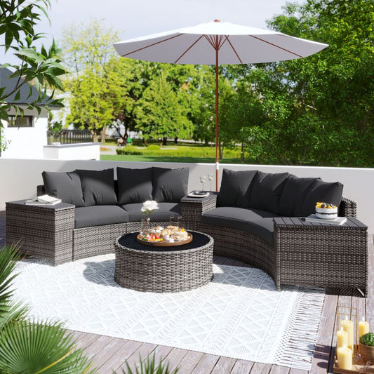 Rattan Sofa Set with Round Coffee Table