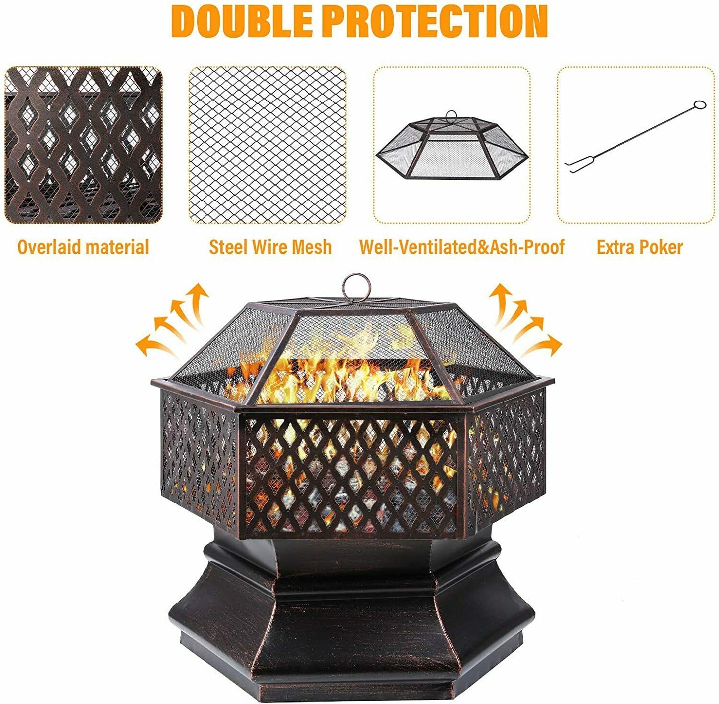 Hexagonal Fire Pit with Grill Grate