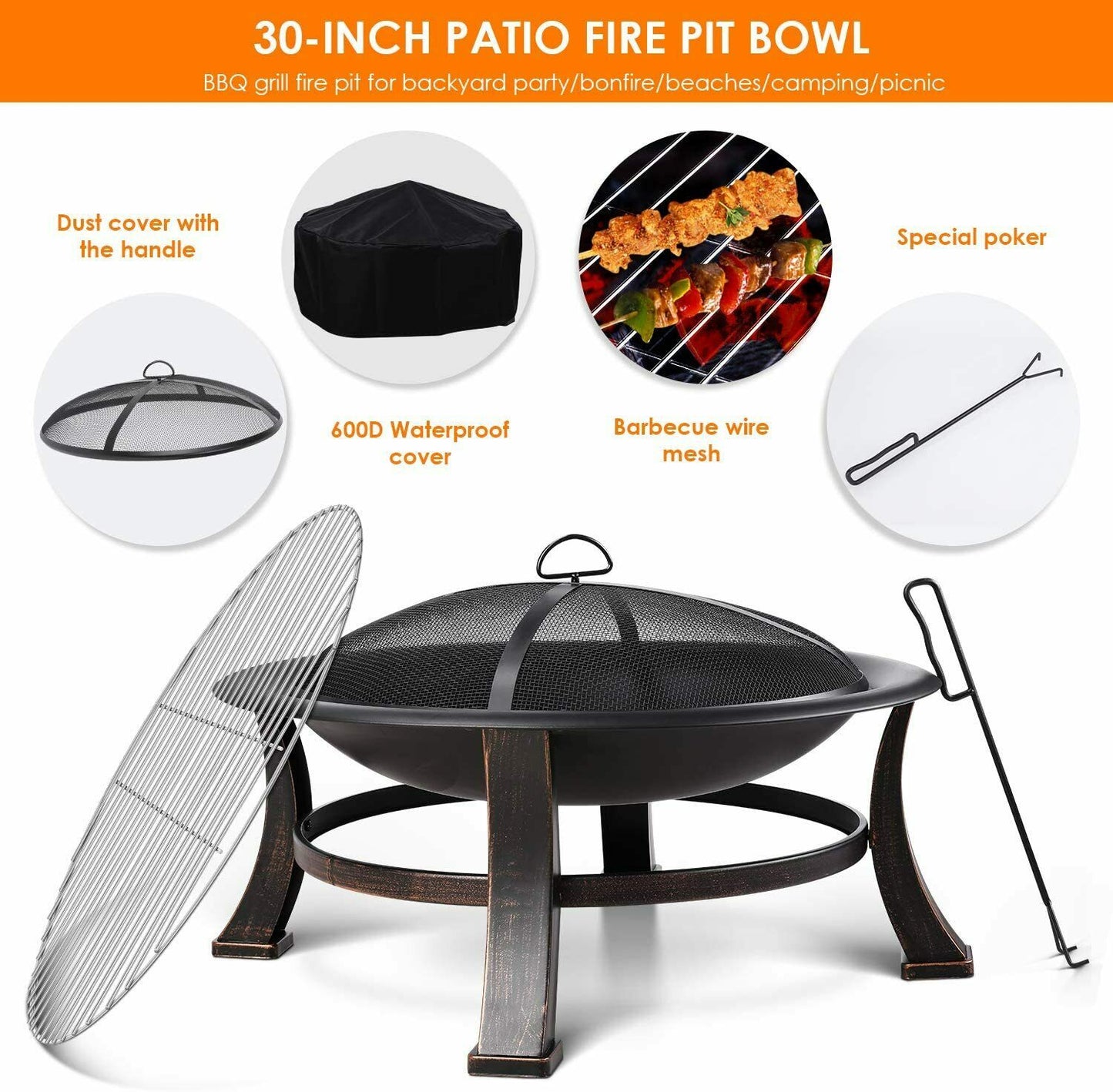 Wood Burning Steel BBQ Grill Fire Pit