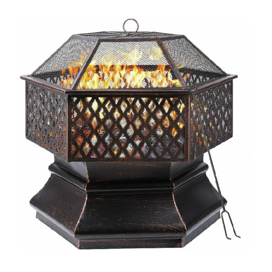 Hexagonal Fire Pit with Grill Grate