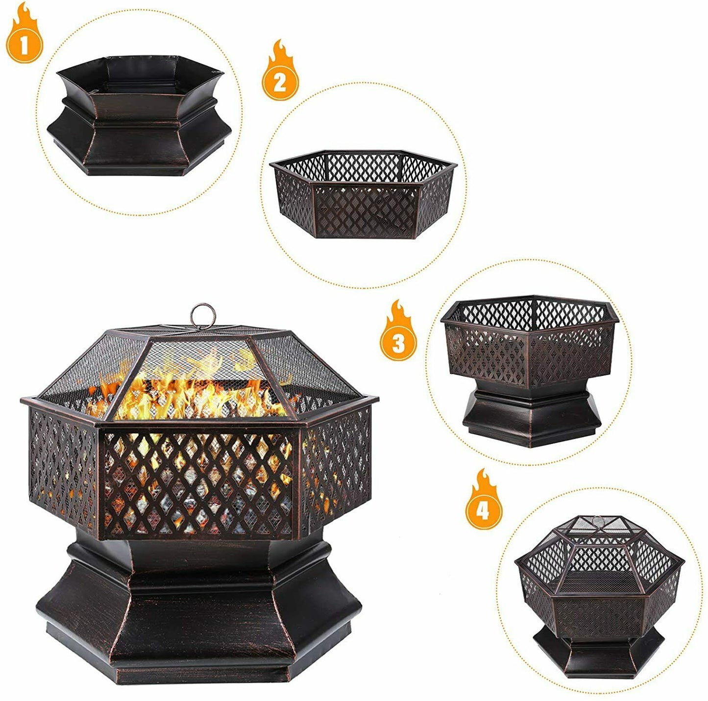 Hexagonal Fire Pit with Grill Grate