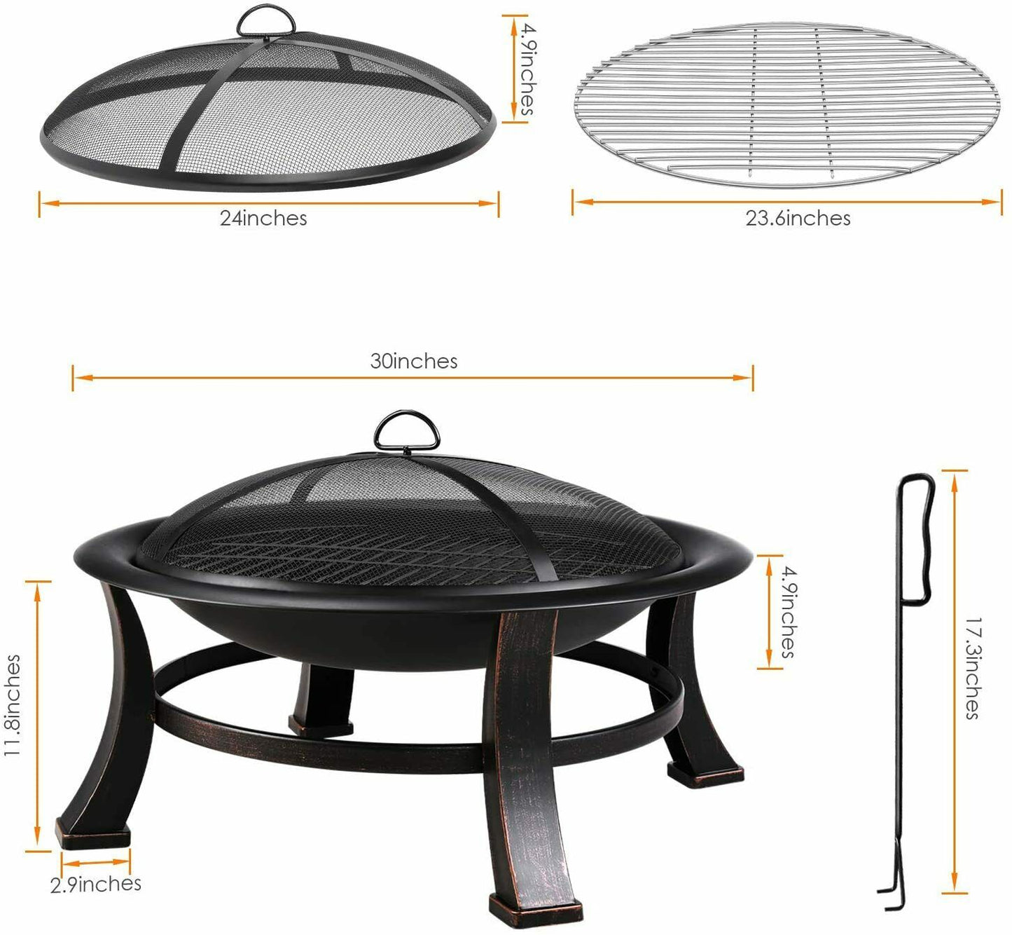 Wood Burning Steel BBQ Grill Fire Pit